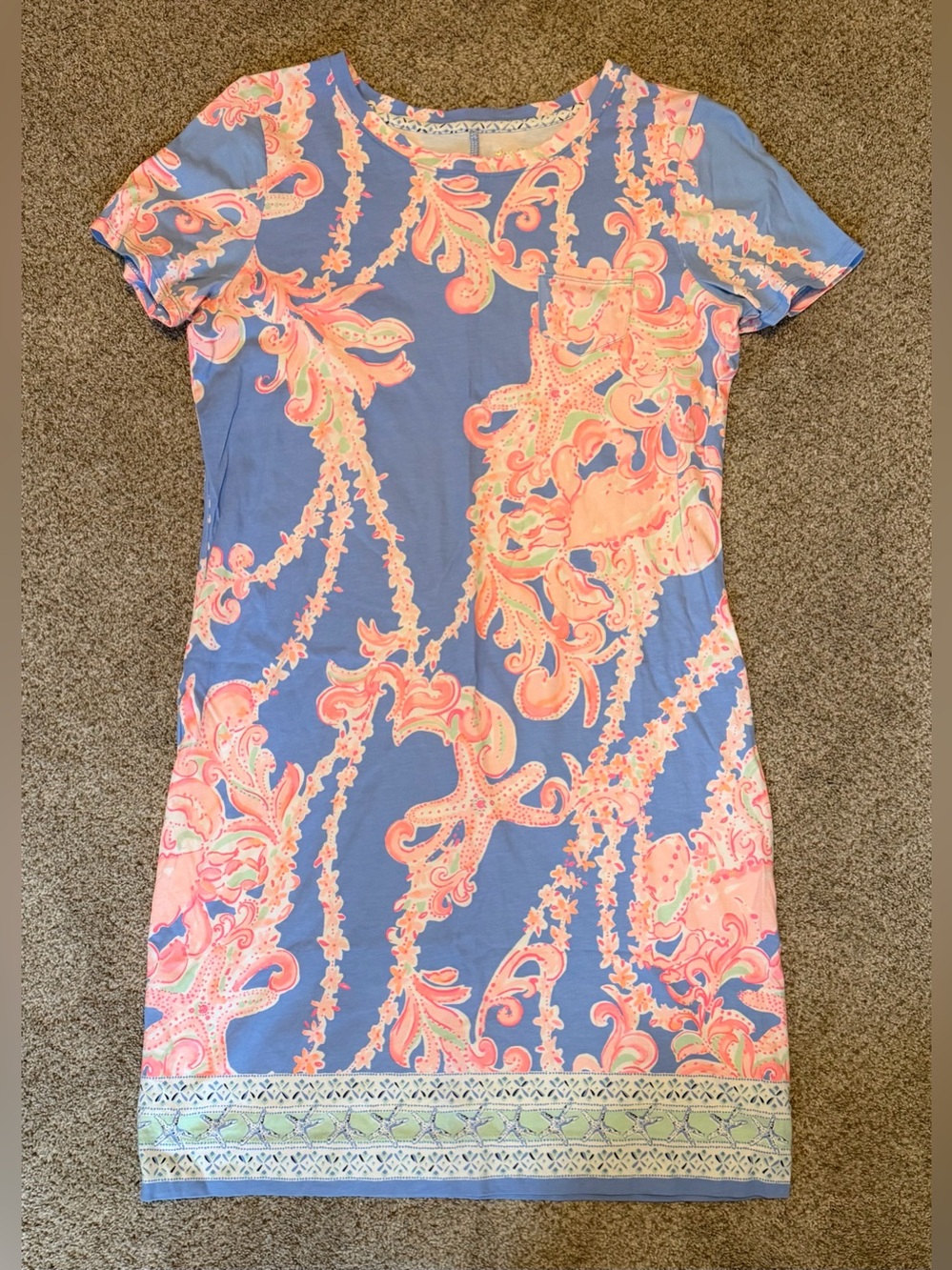 Lilly Pulitzer Blue with Coral & Peach Printed Short Sleeve Mini Dress